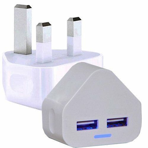 Mains Charger UK Wall 3 Pin Plug Adaptor Power USB 2000mAh Dual Port for Mobiles