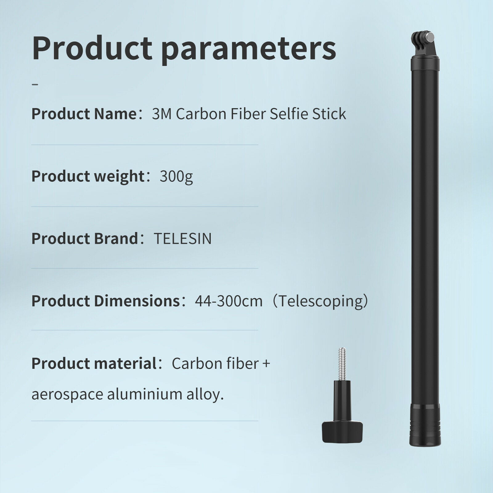9.8ft Handheld Extendable Monopod Pole Selfie Stick for GoPro Hero Easy Use