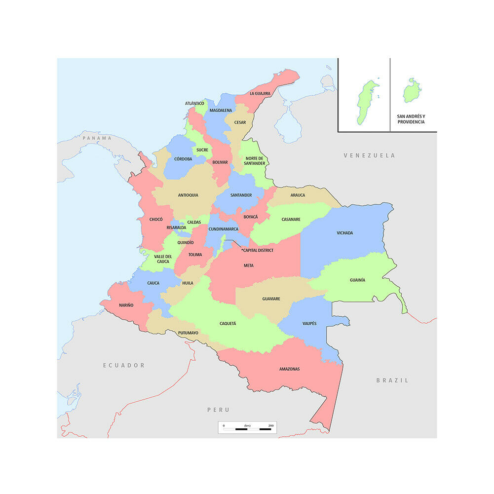 Colombia Map Poster Art Printing 24x24inch