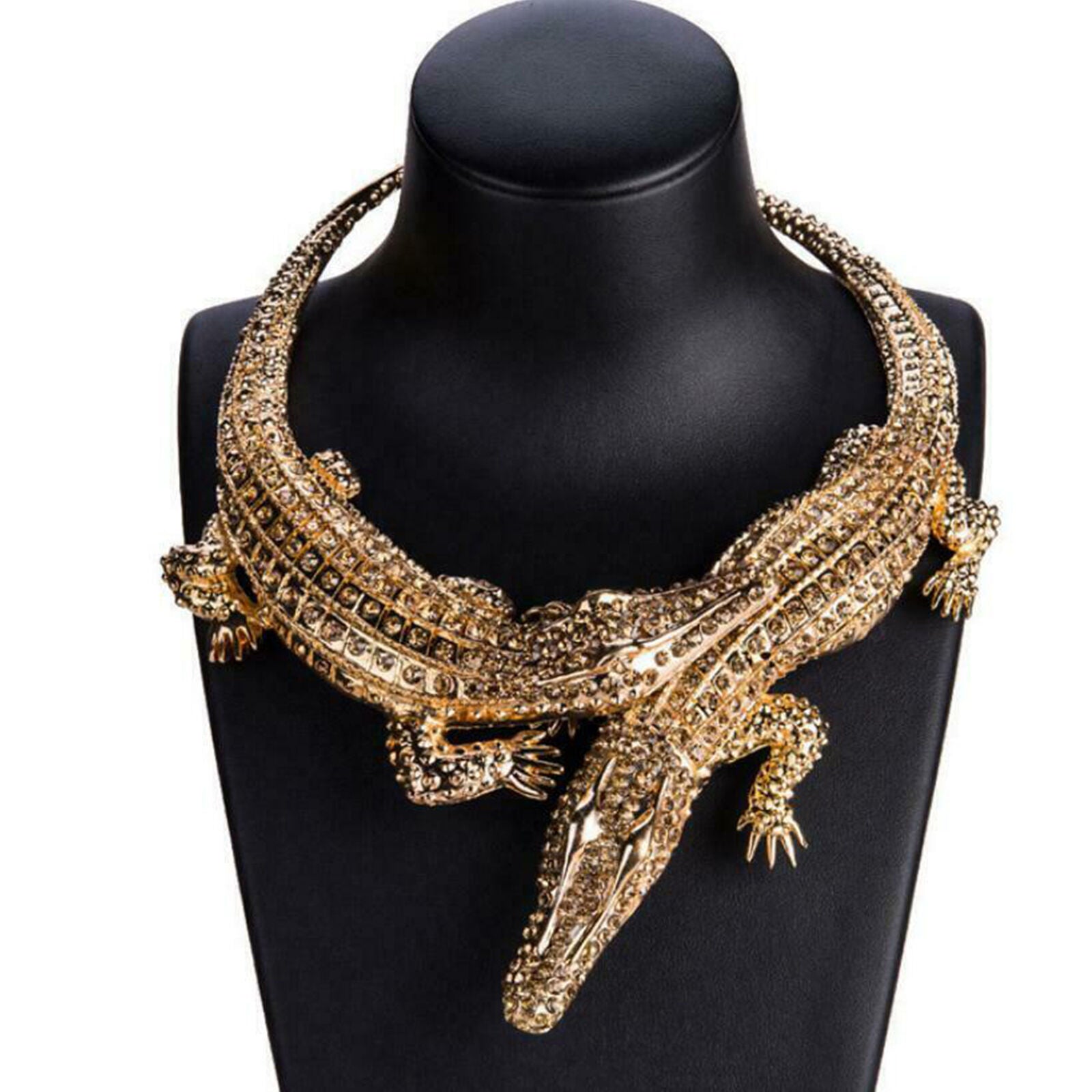 Crocodile Necklace Alligator Pendant Women Crystal Rhinestone Big Charm Collar