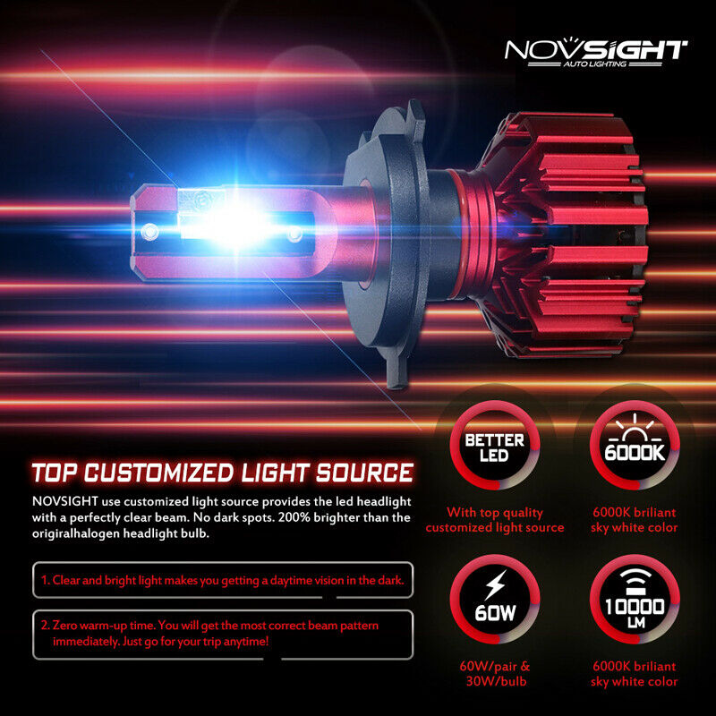 2PCS H4 High/low Car SUV LED Headlight Bulbs 6000K White 10000LM for Universal