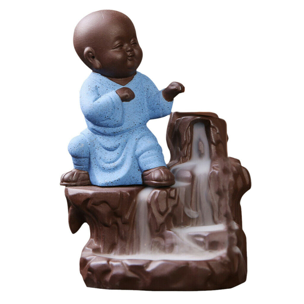 Little Monk Incense Burner Smoke Backflow Cone Censer 8.5*12.5cm Sky Blue