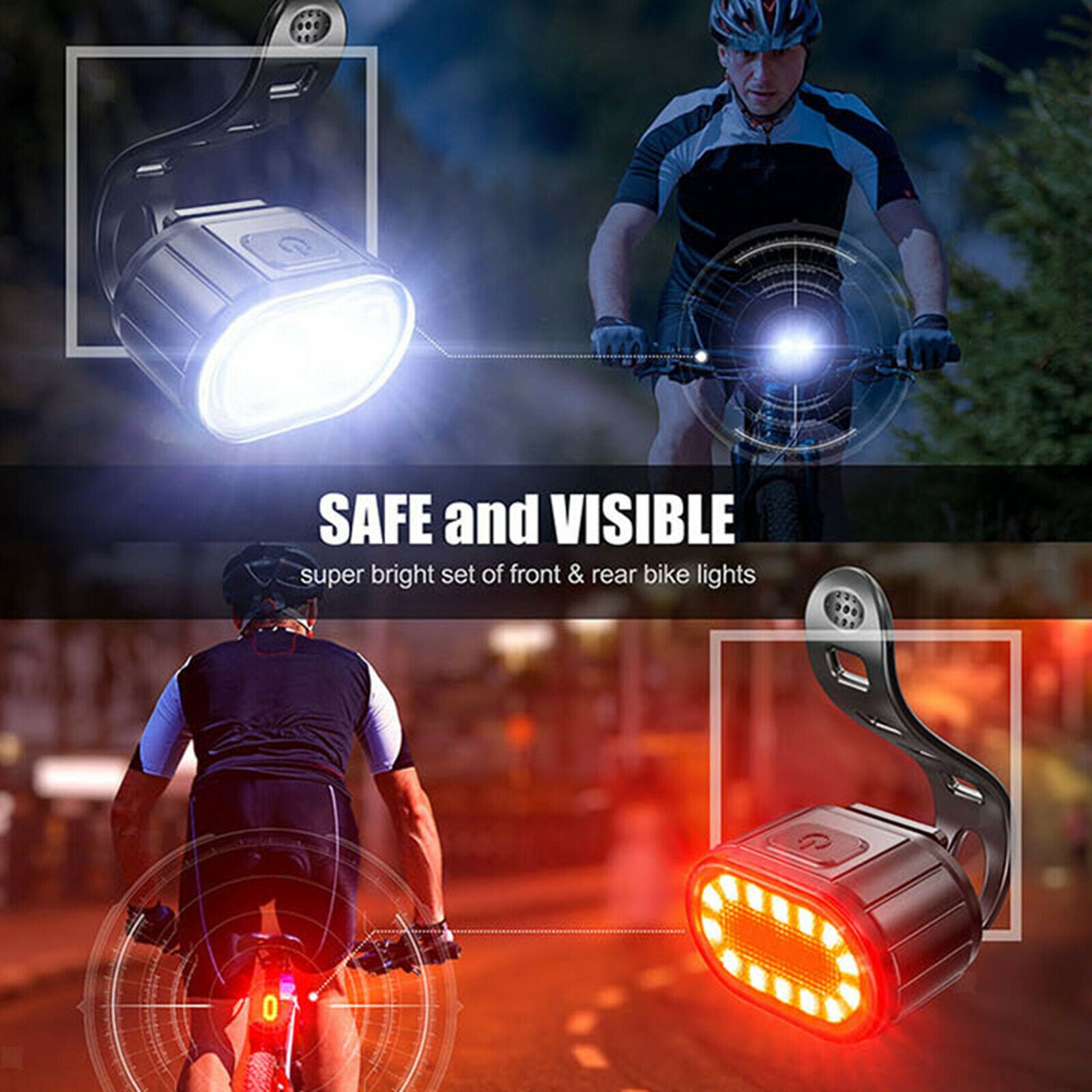 Road Bike LED Headlight Taillight Set USB Rechargeable Waterproof