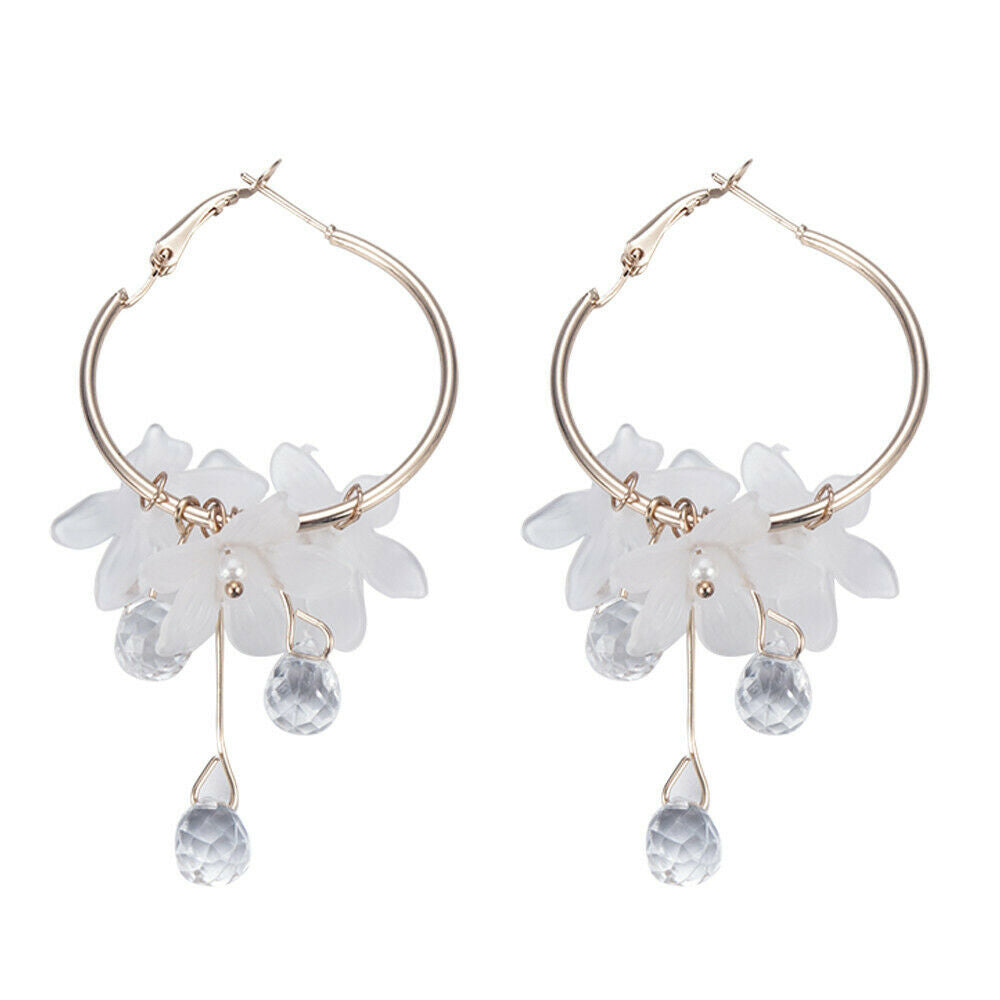 White Drop Earrings Crystal Tassel Dangle Acrylic Flower Women Jewelry Accessory