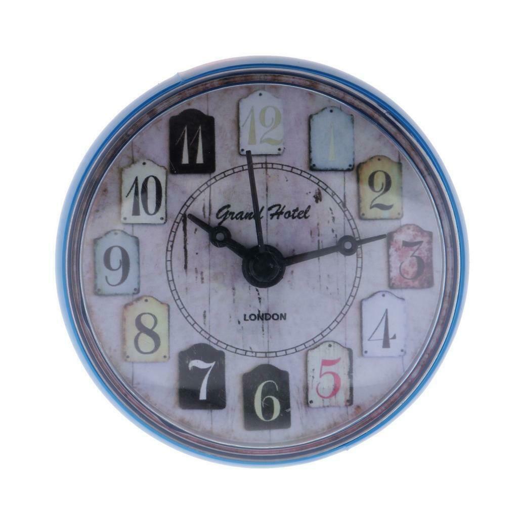 Mini Wall Clock Suction Cup Water Resistant for Bathroom Kitchen Blue
