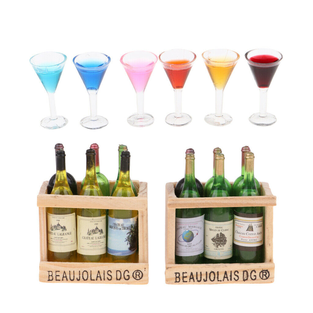 1:12 Drink Wine Bottles Wooden Rack Magnet Cocktail Table Accessories DIY