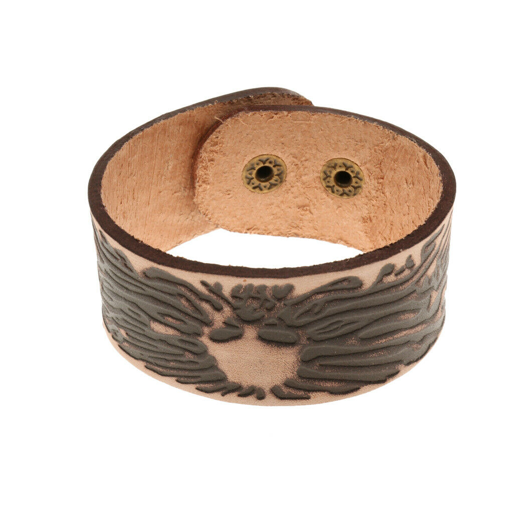 Punk Rock Wide Brown Leather Men's Cuff Bangle Bracelet Adjustable Wristband