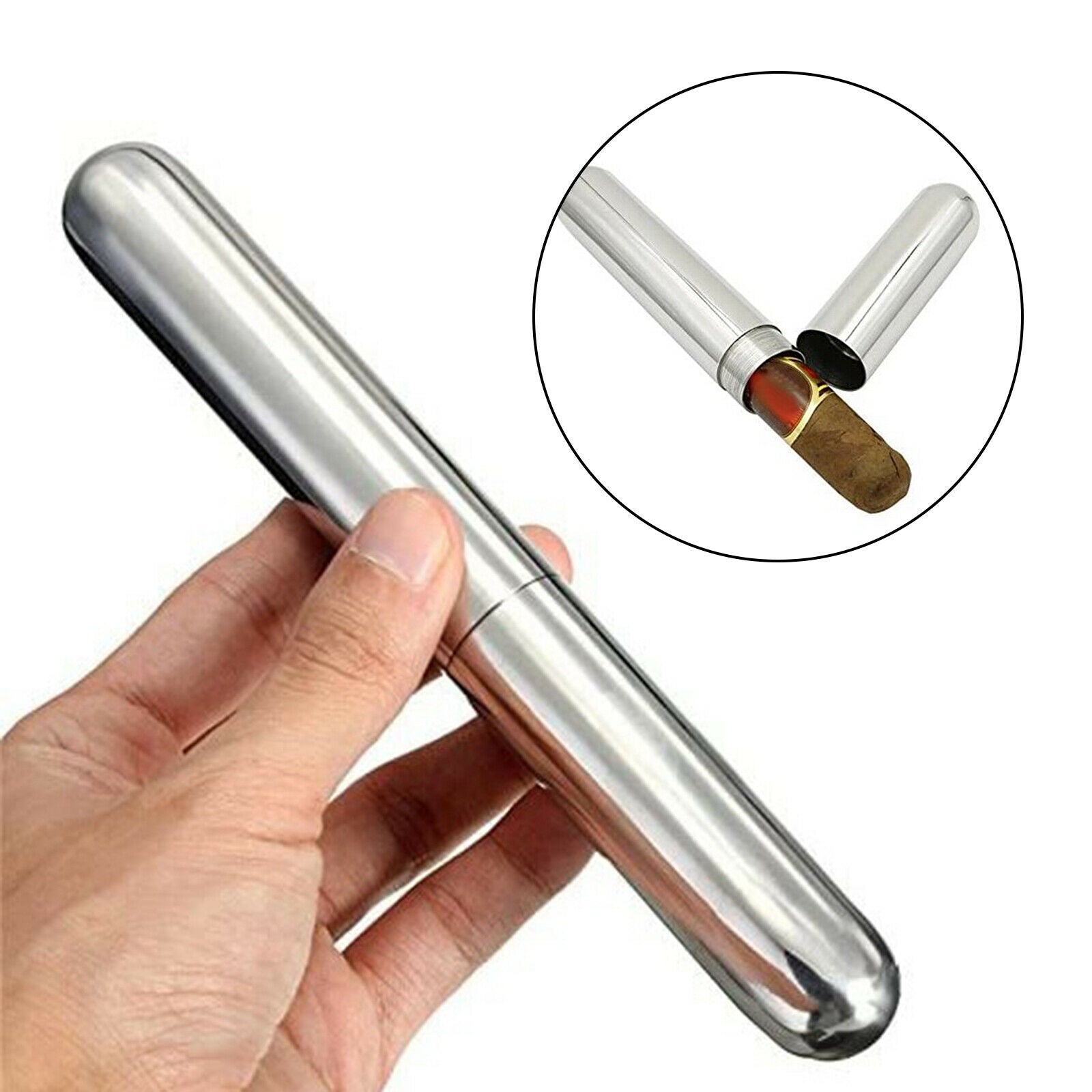 Stainless Steel Travel Cigar Holder Scratch Resistant Single Cigar Case