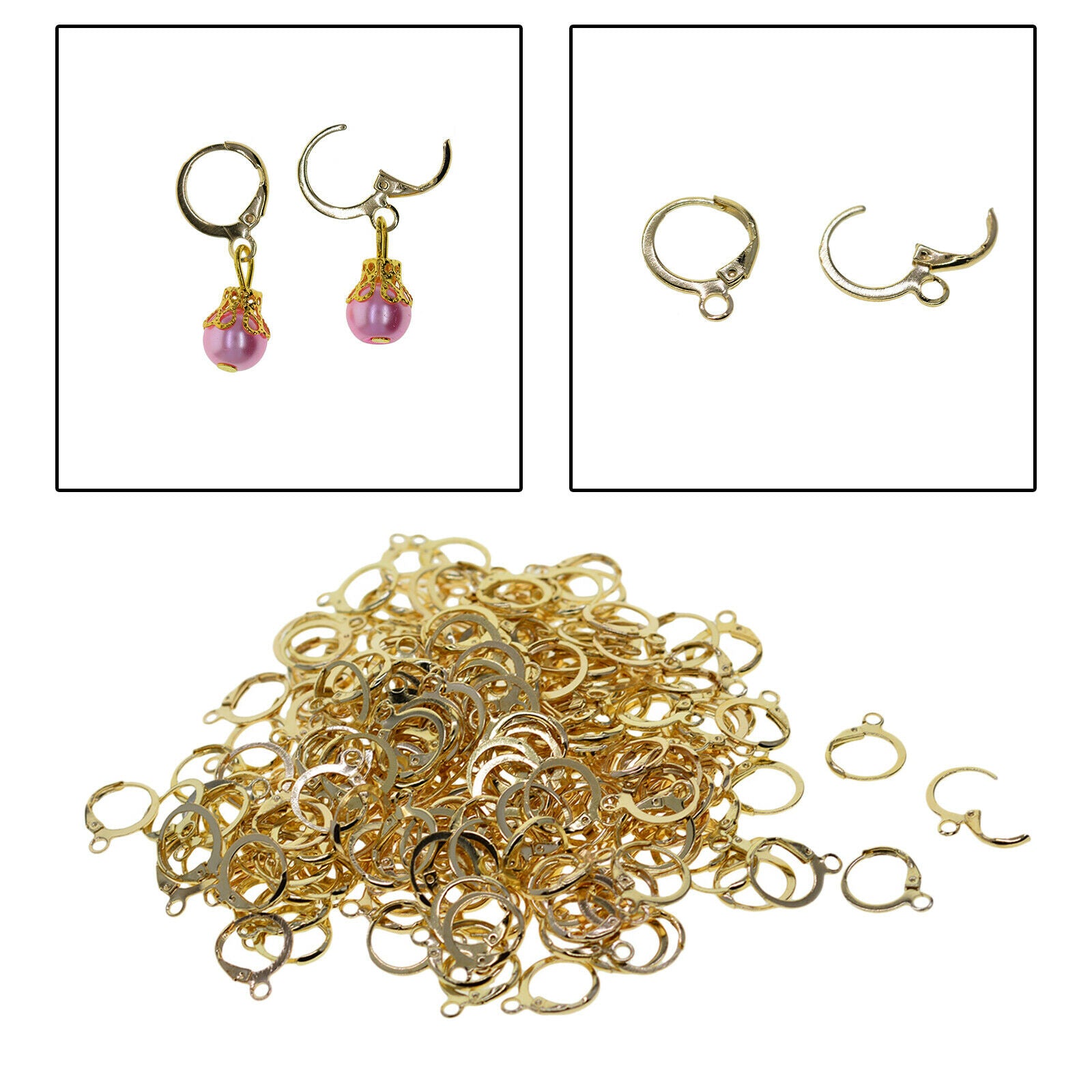 200Pcs Iron Lever Back Earring Hooks 12x15mm Girls Ladies Ear Wire Clip Charms