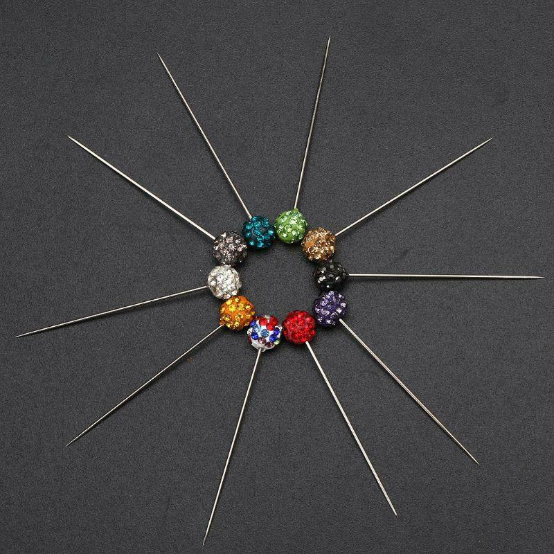 30Pcs Muslim Scarf Safety Pins Crystals Ball Brooches Straight Head Pins