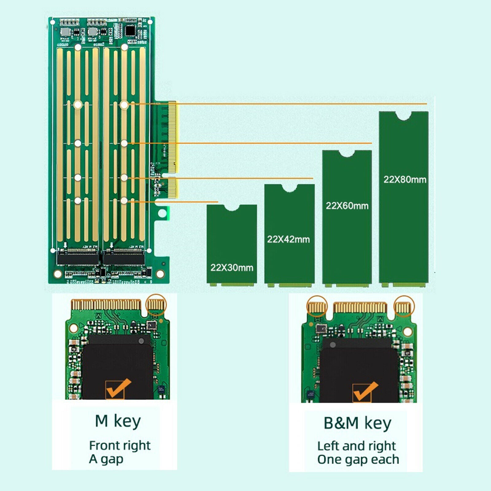 NVMe Express Adapter Card M.2 to Computer SATA Dual SSD PCI PCIe x4 x8 x16