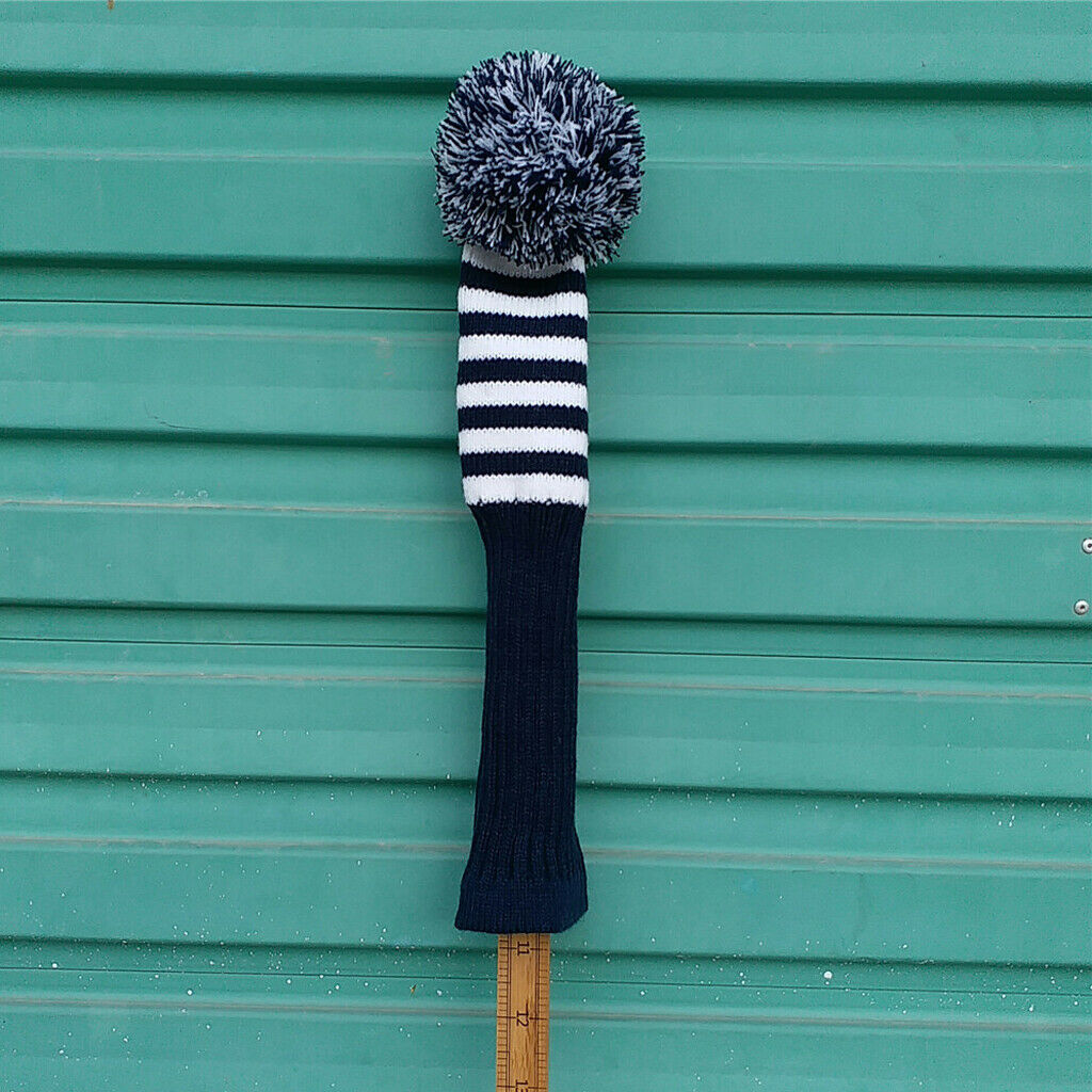 Hand Knit White Stripes Golf Club Cover Golf Pom Pom Socks Golf Accessories