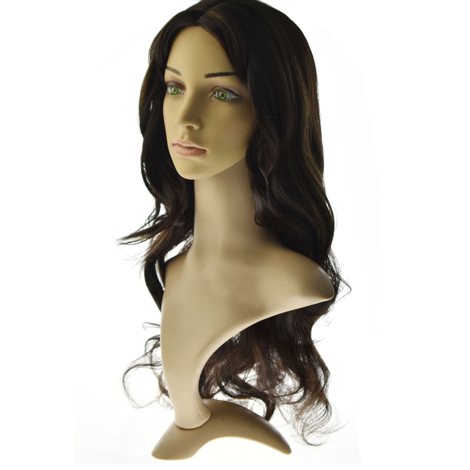 Brown Mix Ash Blonde Wigs with Bangs Long Natural Wave Synthetic Ombre for Women