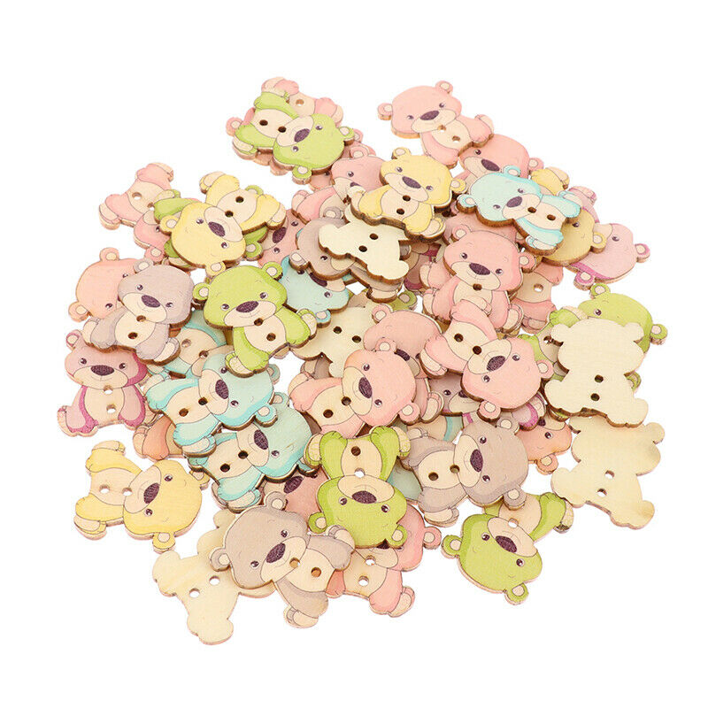 50pcs cartoon Color bear wooden buttons children education handmade stickersFCA