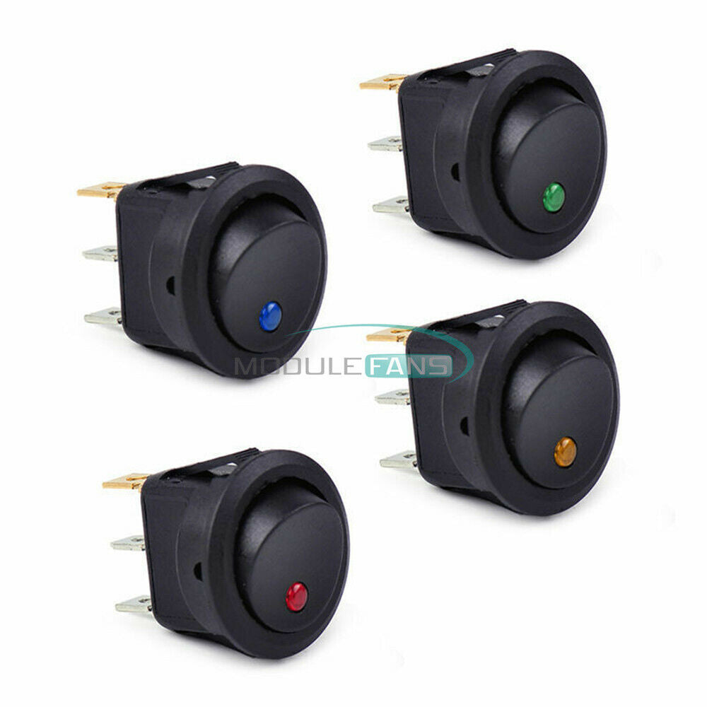 20PCS 12V 3Pin 4 Colors Rocker Car Boat Dot LED Light Switch ON/OFF