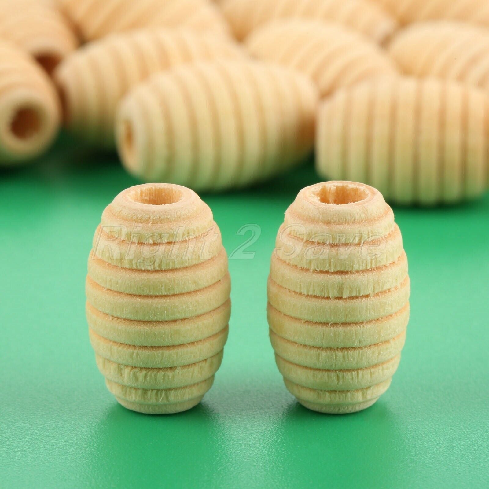 50pc Natural Unfinished Wooden Bead Screw Whorl Wave Charms DIY Jewelry Findings