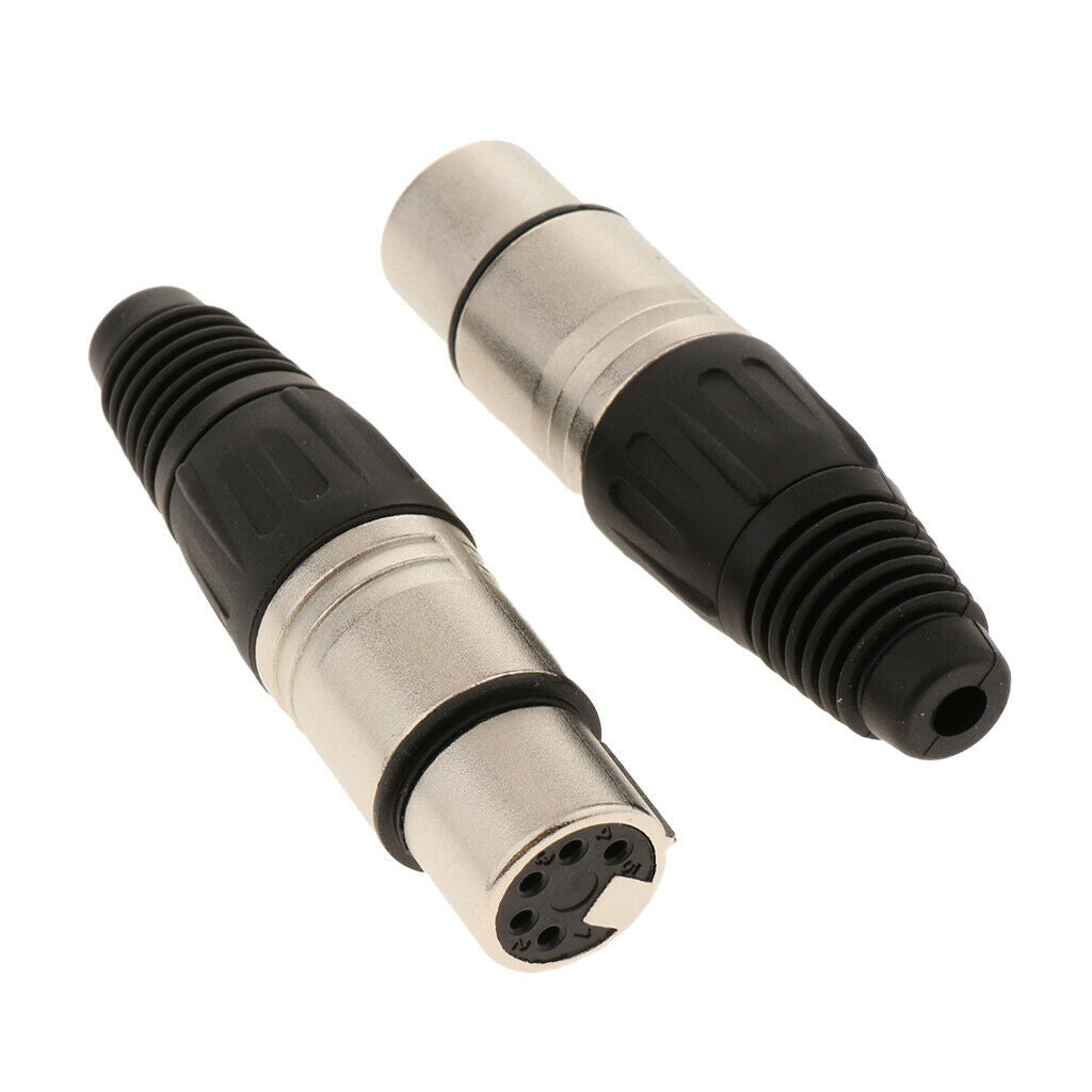 2Pcs 5-Pin Female XLR   Plug Cable Connectors, Fit for Microphones and Audio