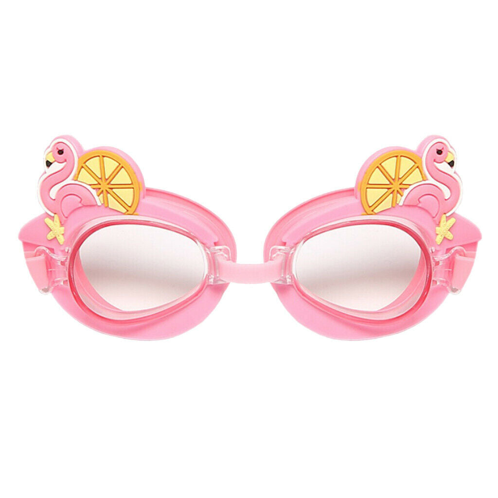 Kids Swimming Goggles Anti-Fog Adjustable Silicone Eyewear Pink Swan