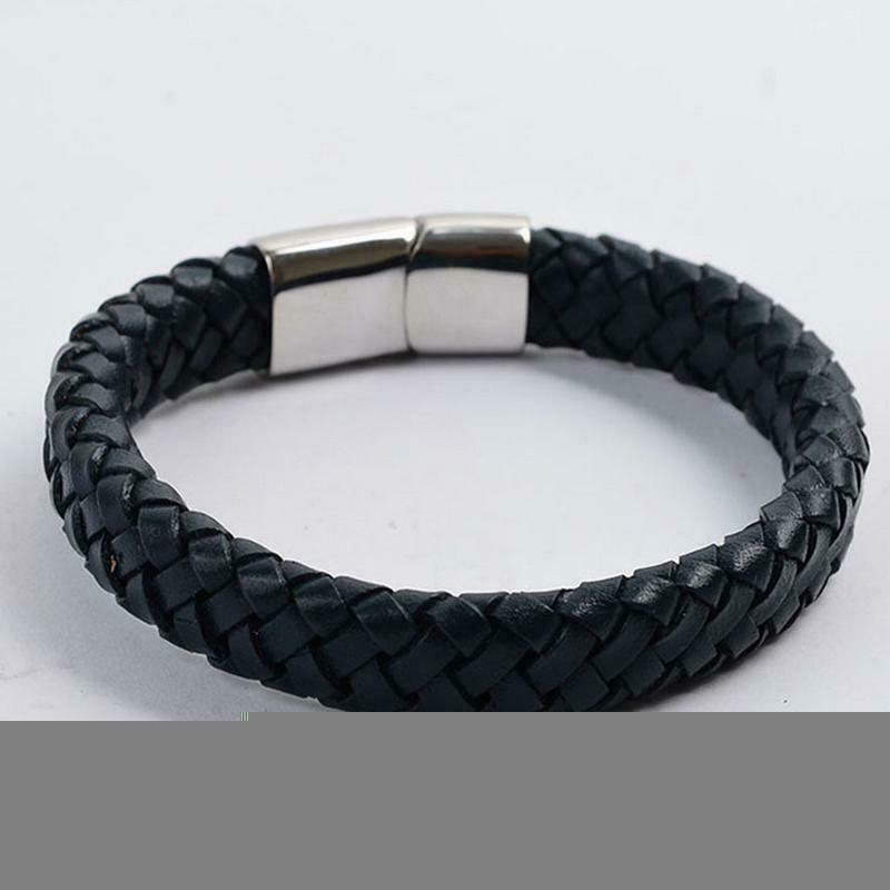 Mens Fashion Punk Leather Wrap Braided Wristband Cuff Punk Bracelet Bangle