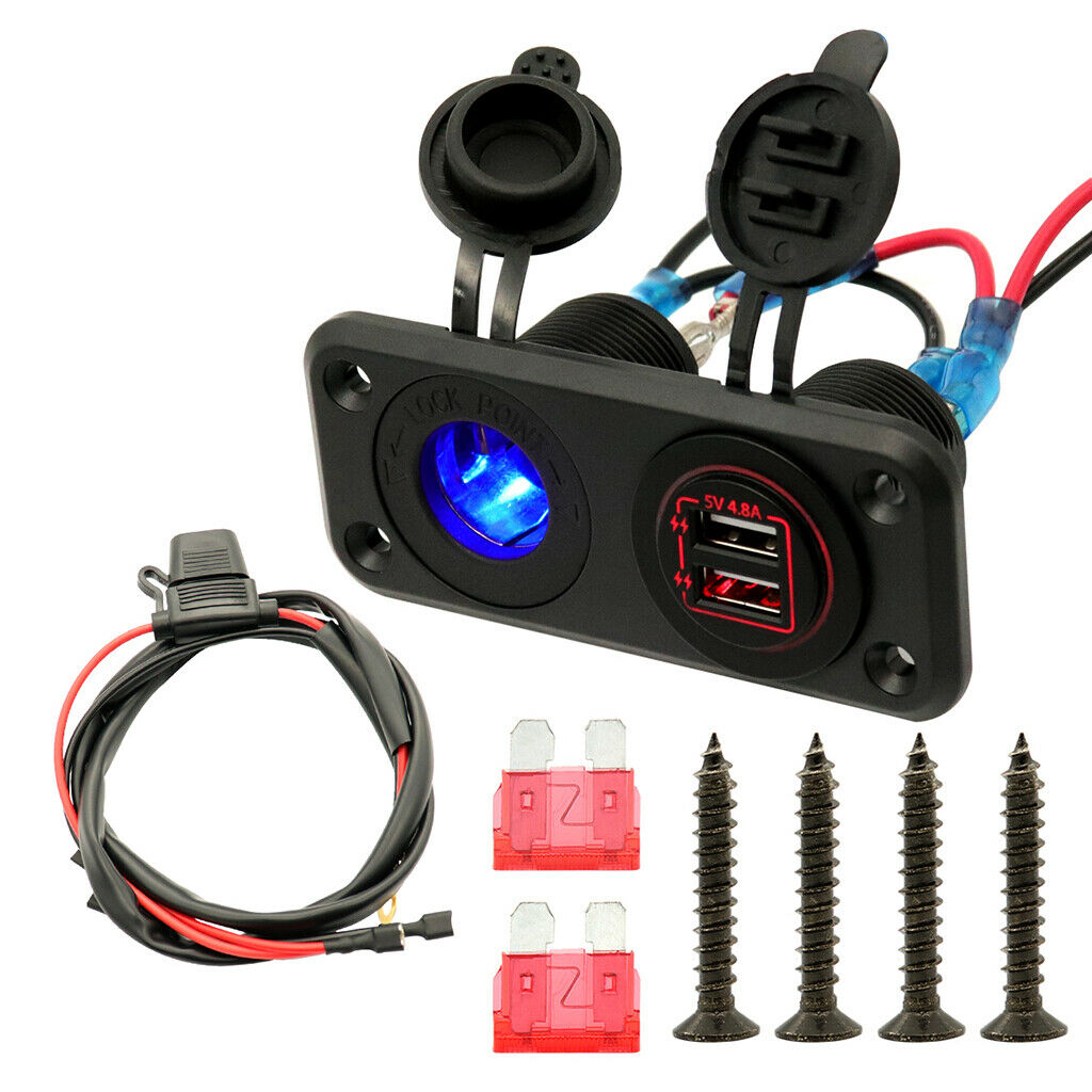 Dual USB Socket Charger 12-24V Waterproof Power Outlet for Car Boat Motorcycle
