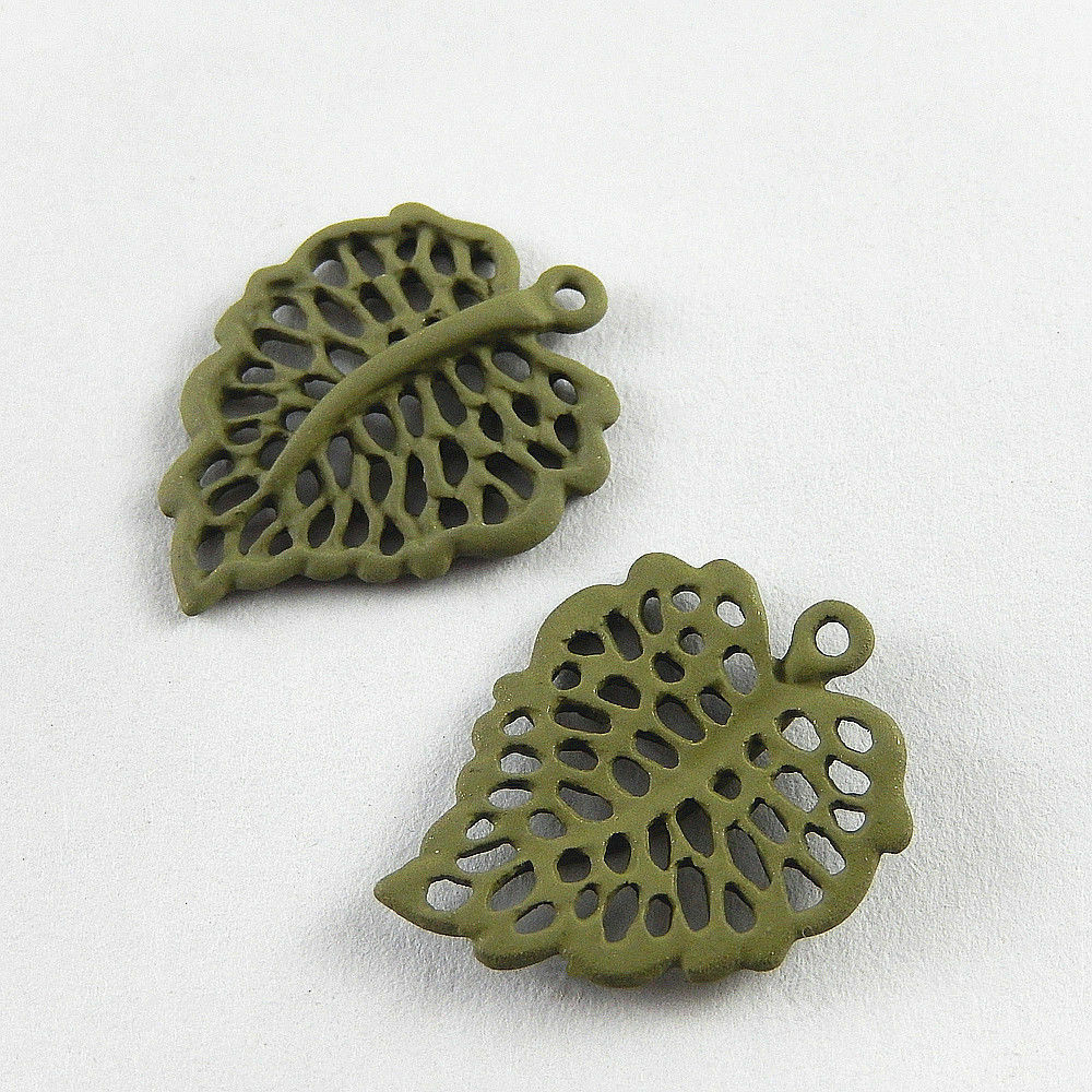 40 pcs Electroplated Green Alloy Leaf Charms Pendant Craft Findings 24x19mm