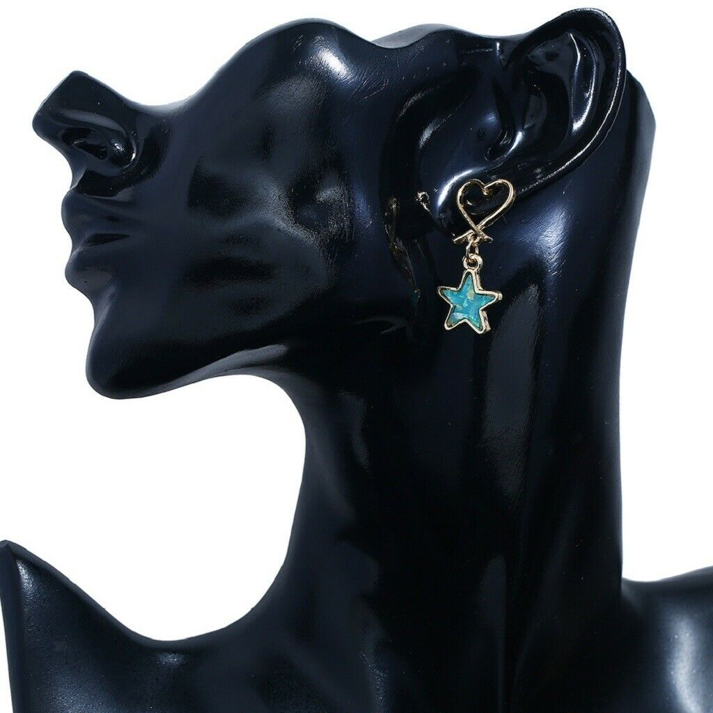Fashion Wedding Lady Dangle Eardrop Alloy Love Heart Blue Star Ear Studs