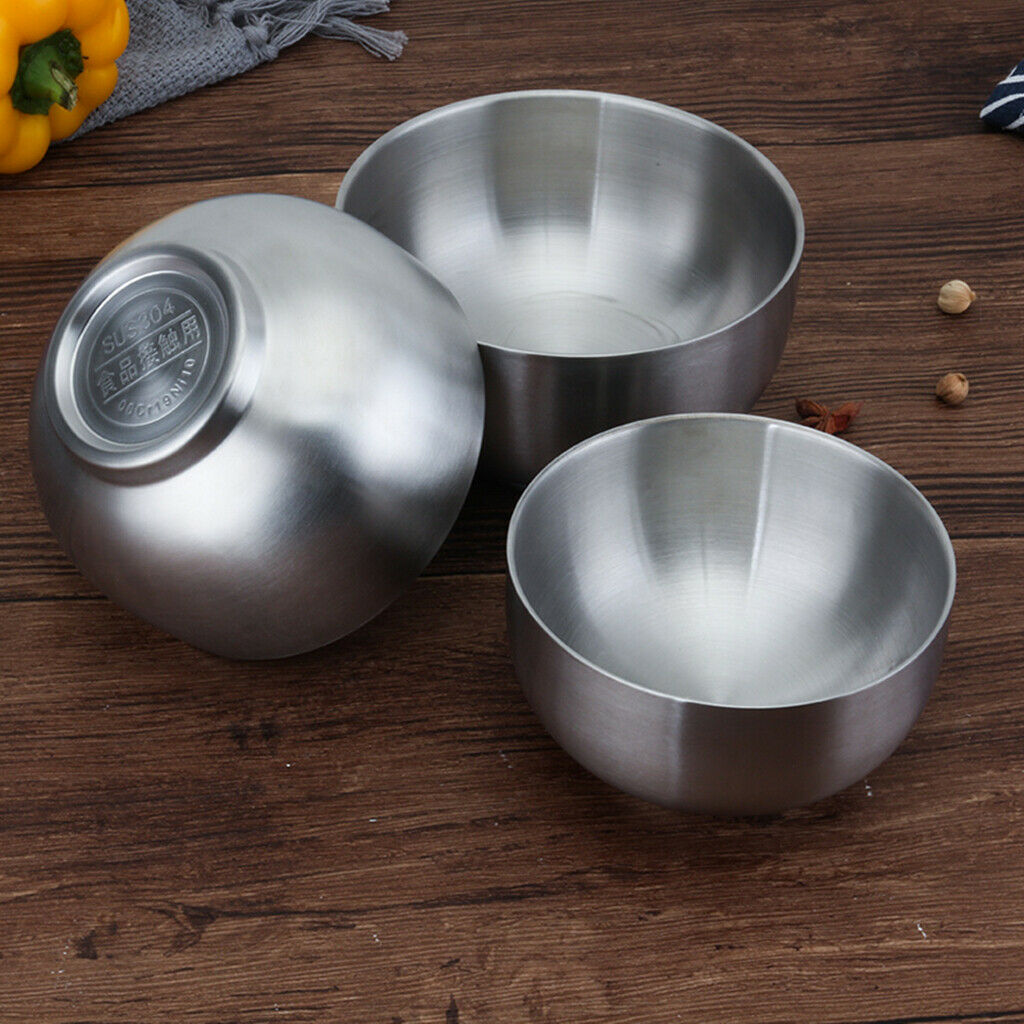 3x Double Walled Bowls Dish Snack Salad Serving Bowl Set Stainless Steel