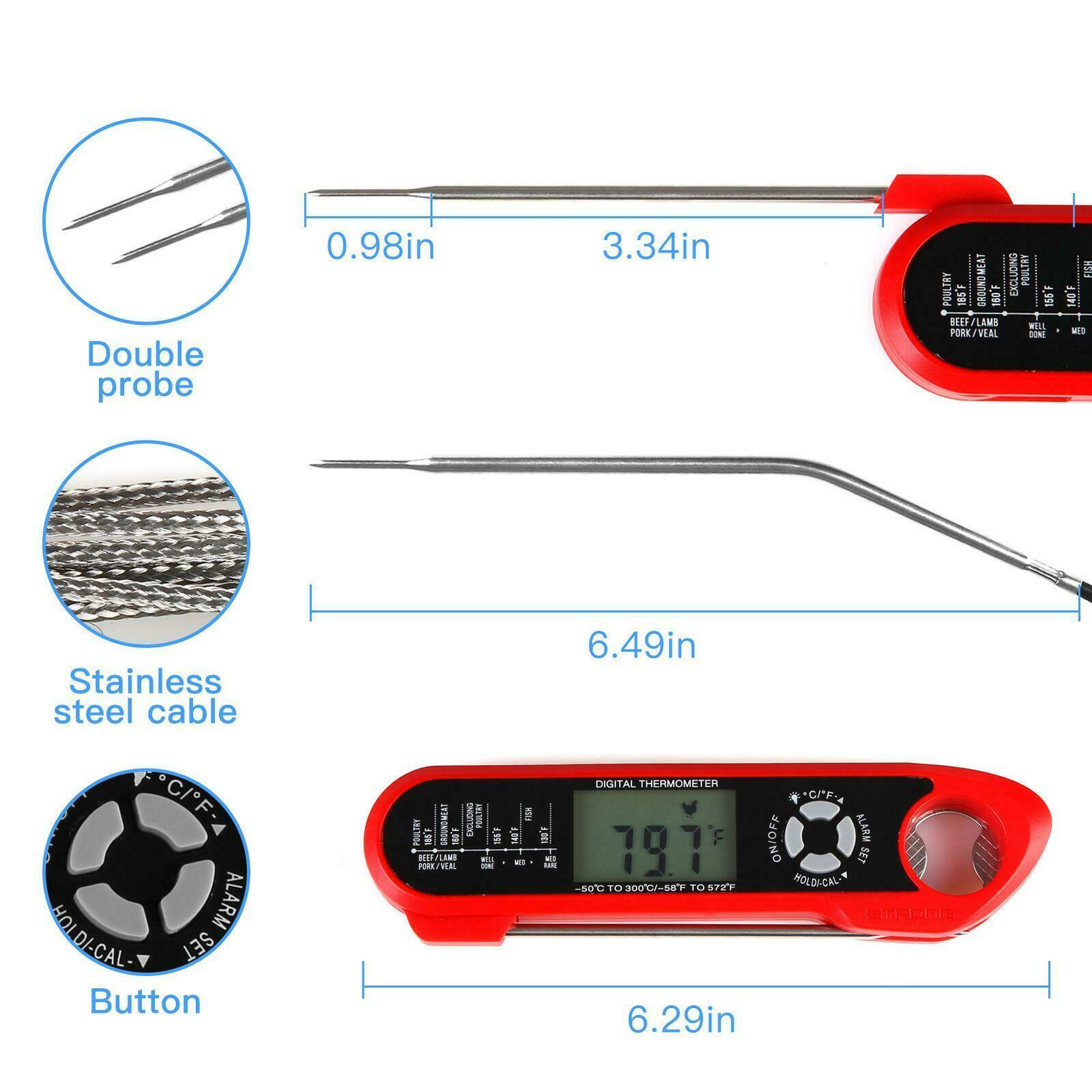 Meat Thermometer Instant Read with Foldable Dual Probes Oven Safe for Turkey