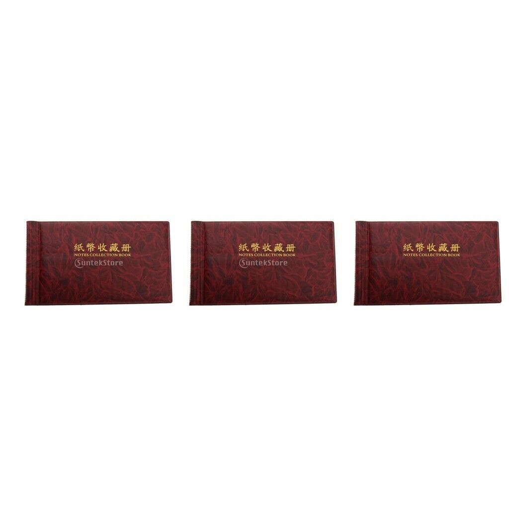 3pcs Banknote Collection Album Stamps Holder Collection PU Leather Red