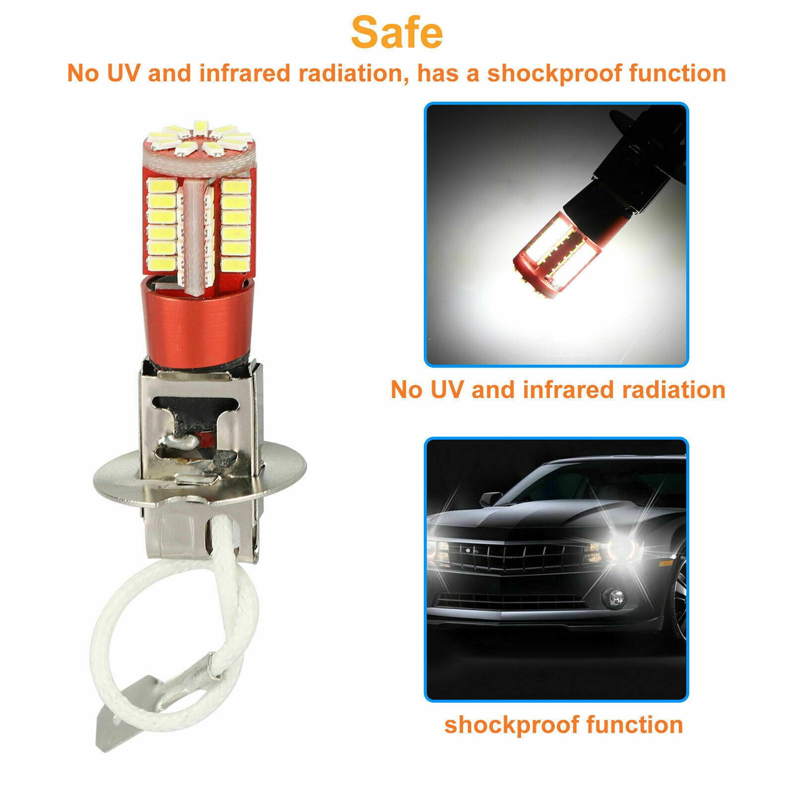 2PCS H3 LED Fog Light Bulbs Conversion Kit Super Bright Canbus 6000K White 100W