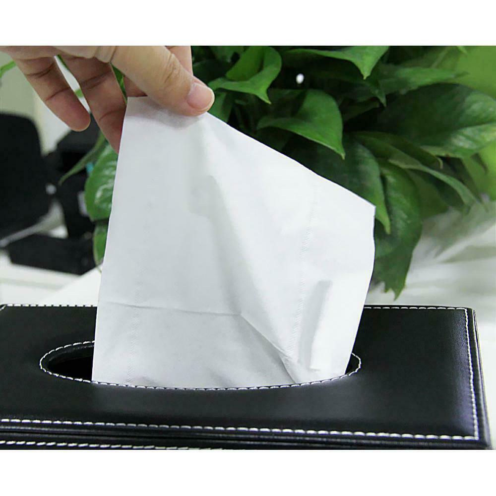 Tissue Cover Box Square PU Leather Tissue Holder for Home Office Car (BLACK)
