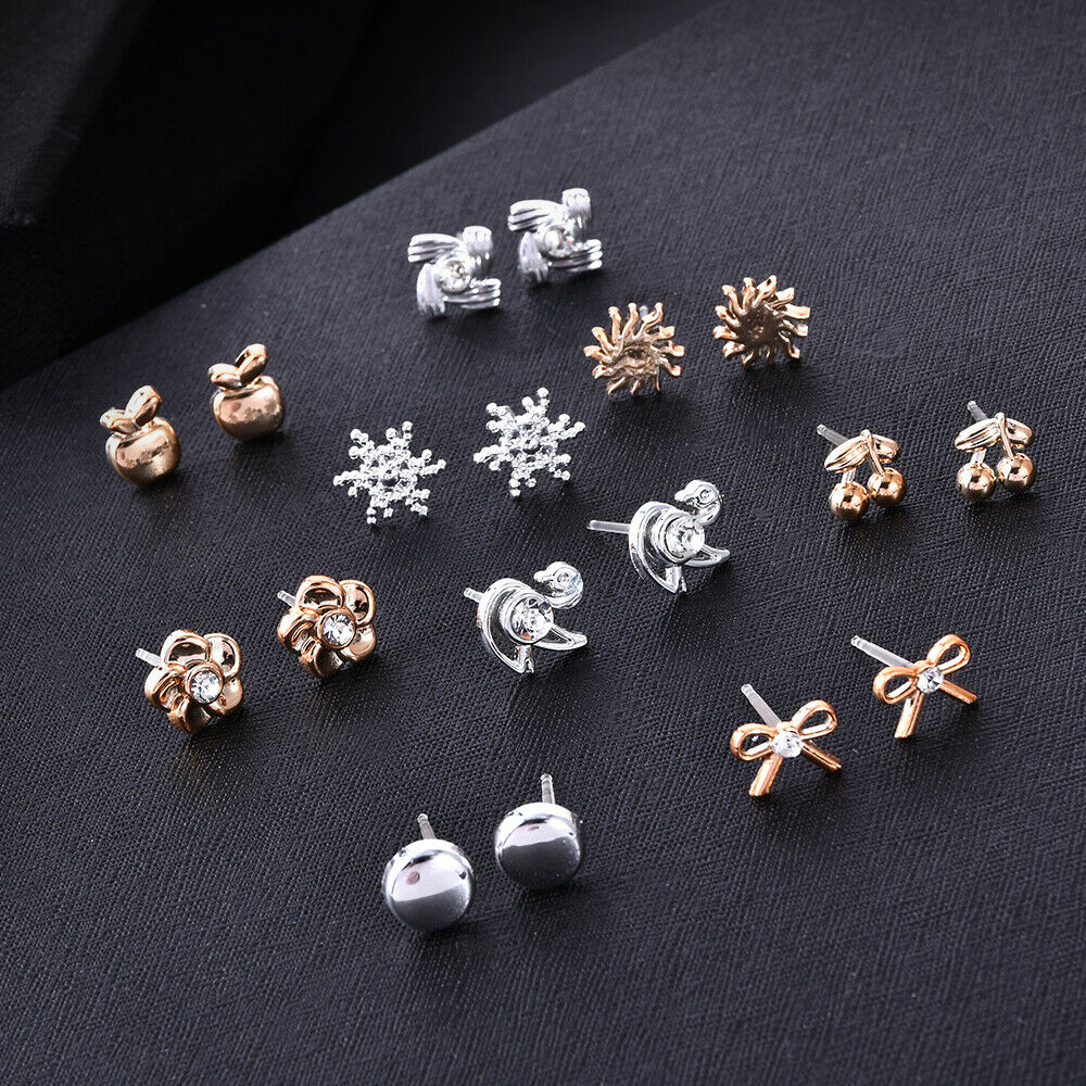 36 Pairs/Set Earrings Mini Crystal Flower Metal Ear Stud Women Wedding Jewelry
