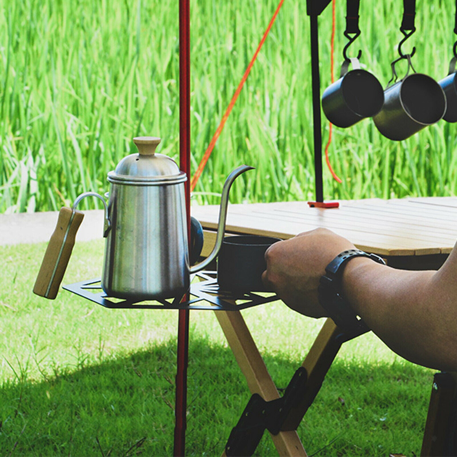 Outdoor Camping Lantern Stand Lamp Camping Light Pole Table Shelf Black