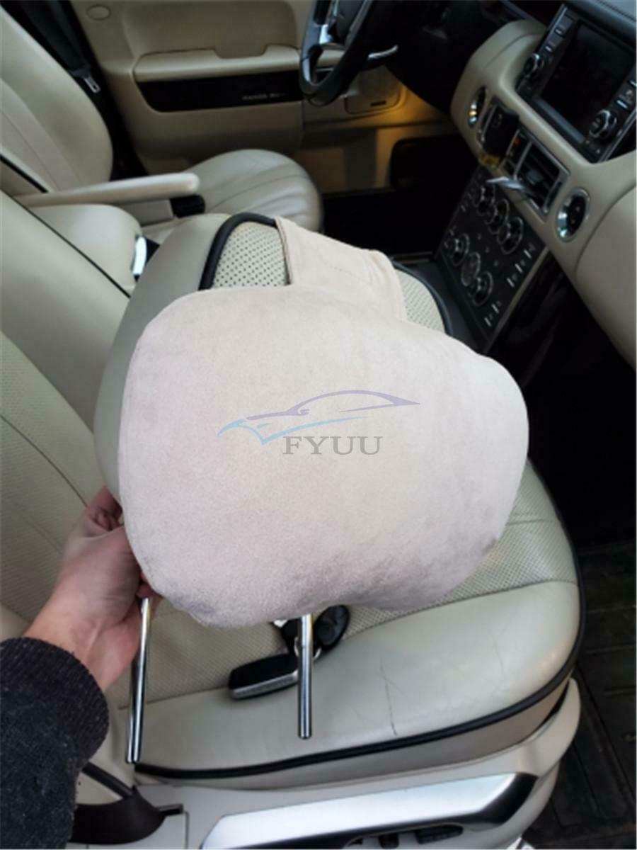 1 Set of Adjustable Car Seat Neck Headrest + Lumbar Support Beige Universal