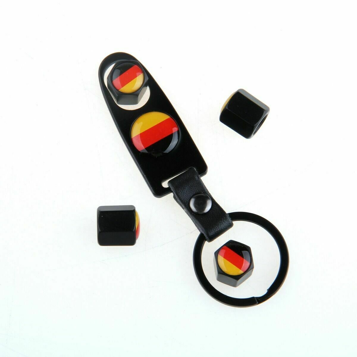 Stainless Steel Car Tire/Wheel Stem Air Valve Cap Germany Flag Wrench KeyChain
