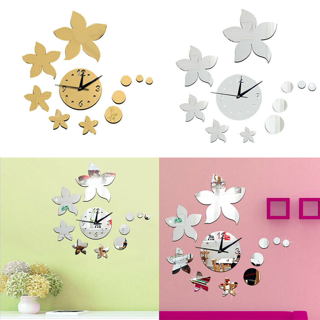 Fashion DIY Mirror Wall Creative Decoration Clock Bauhinia Flowers Golden