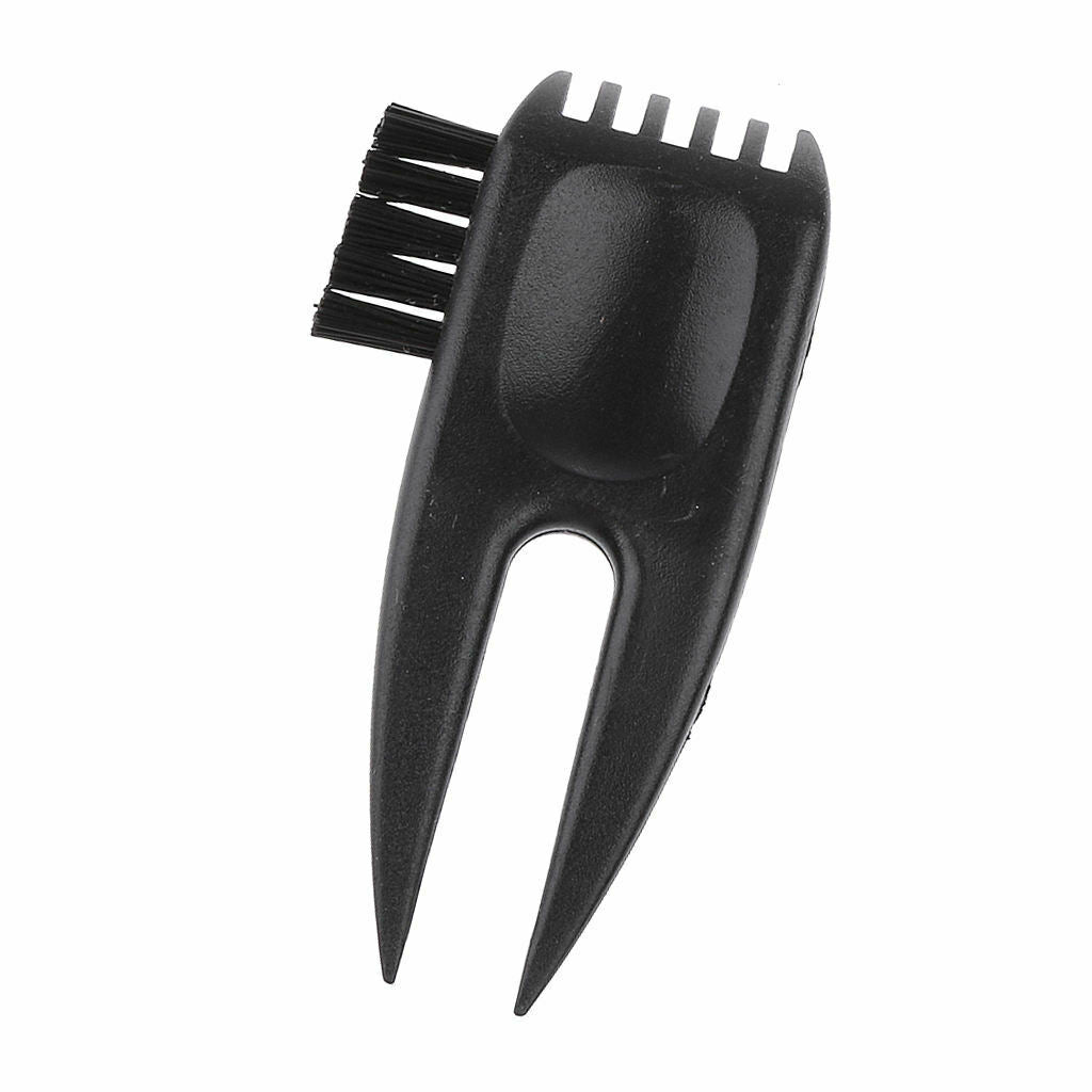 2 in 1 Golf Divot Tool Pitch Fork with Brush for Cleaning Plastic Black