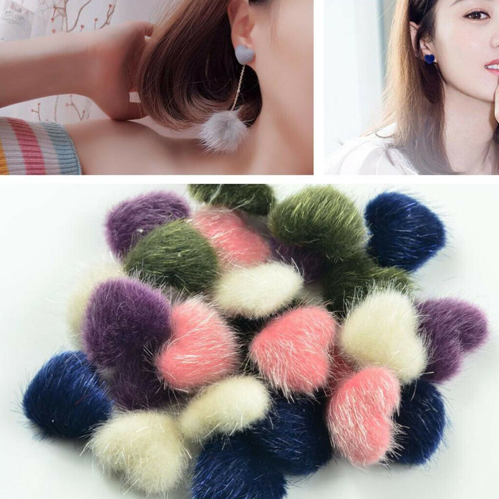 30pcs Mixed Color Plush Covered Heart Button Flatback for DIY Jewelry Making