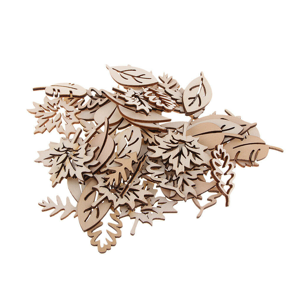 50 Pieces Natural Wooden Leaves Shapes For DIY Craft
