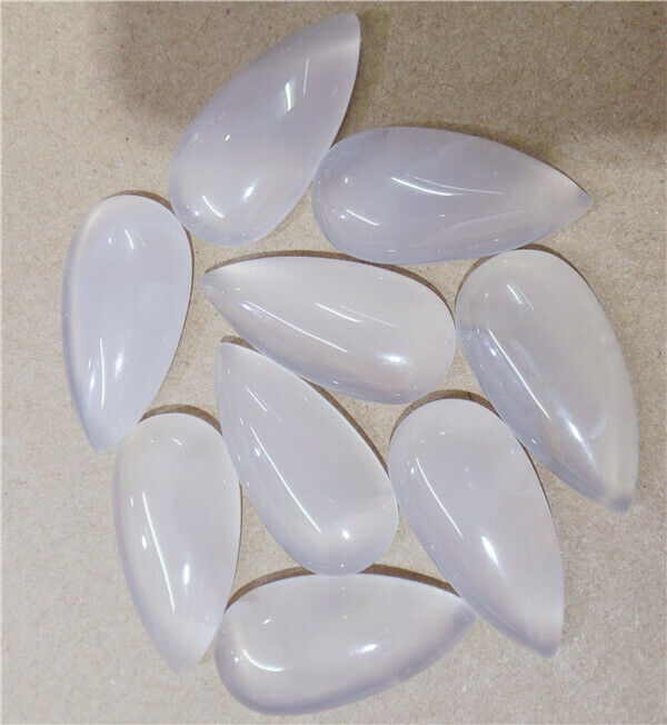 15Pcs 30x15x6mm Natural White Chalcedony Agate Teardrop Cab Cabochon HH9645