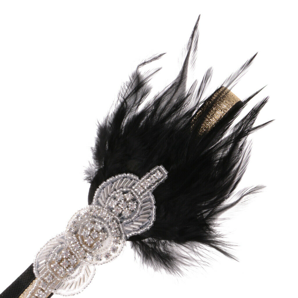 Retro Black  Headband Elastic Wedding Headpiece Flapper Costume