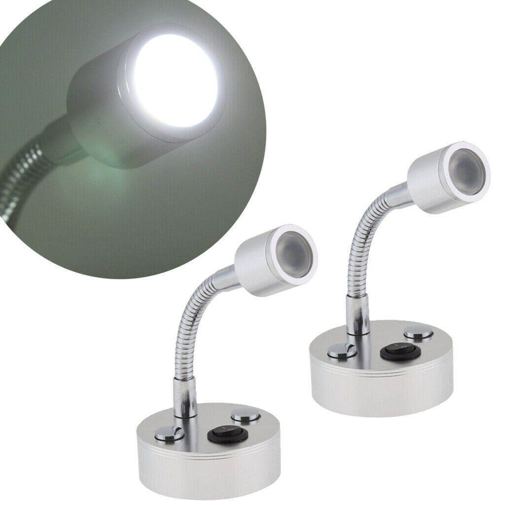 2Pcs RV Boat LED Reading Lamp Flexible Gooseneck Interior Light 12V 1W