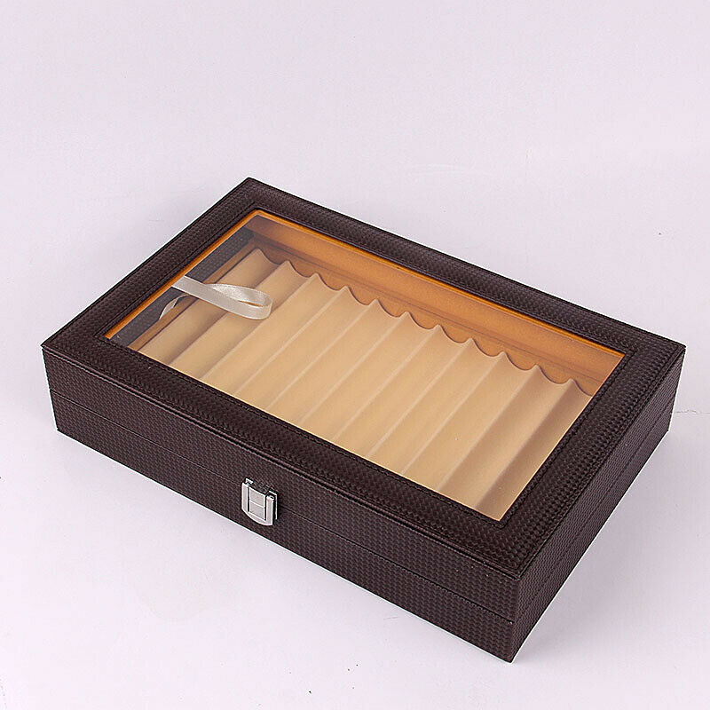 12 Slot Wood PU Leather Fountain Pen Display Case Storage Collector Box Coffee