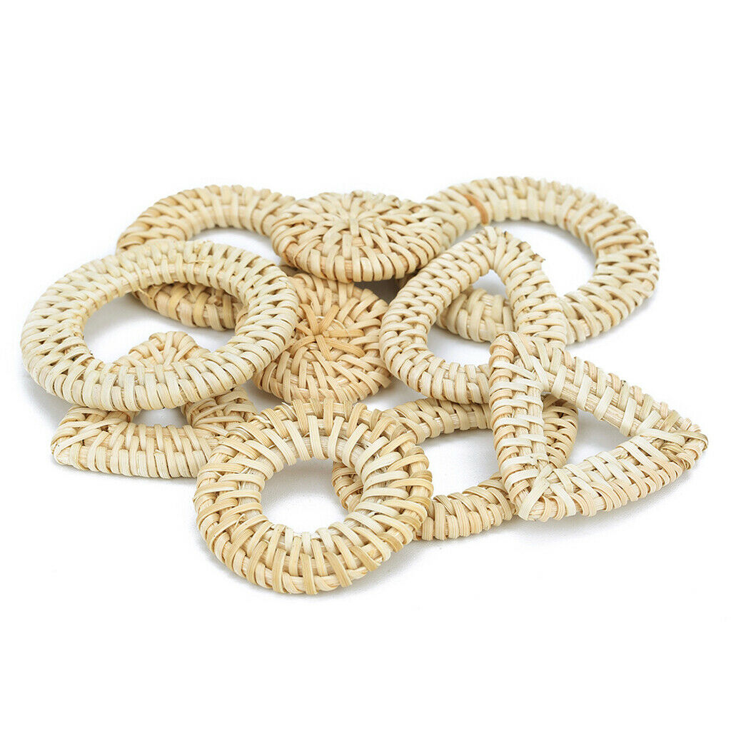 3 Assorted Shapes Rattan Earring DIY - Light Yellow, Round