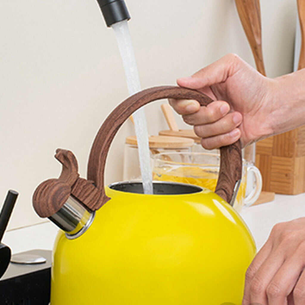 2.5L Portable Stainless Steel Whistling Kettle w/ Wooden Handle Kitchen for