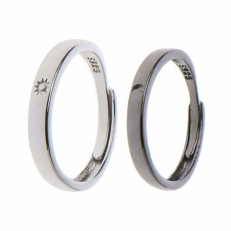 2 Pcs Sun Moon Matching Couple Friendship Lover Open Adjustable Rings Bands Set
