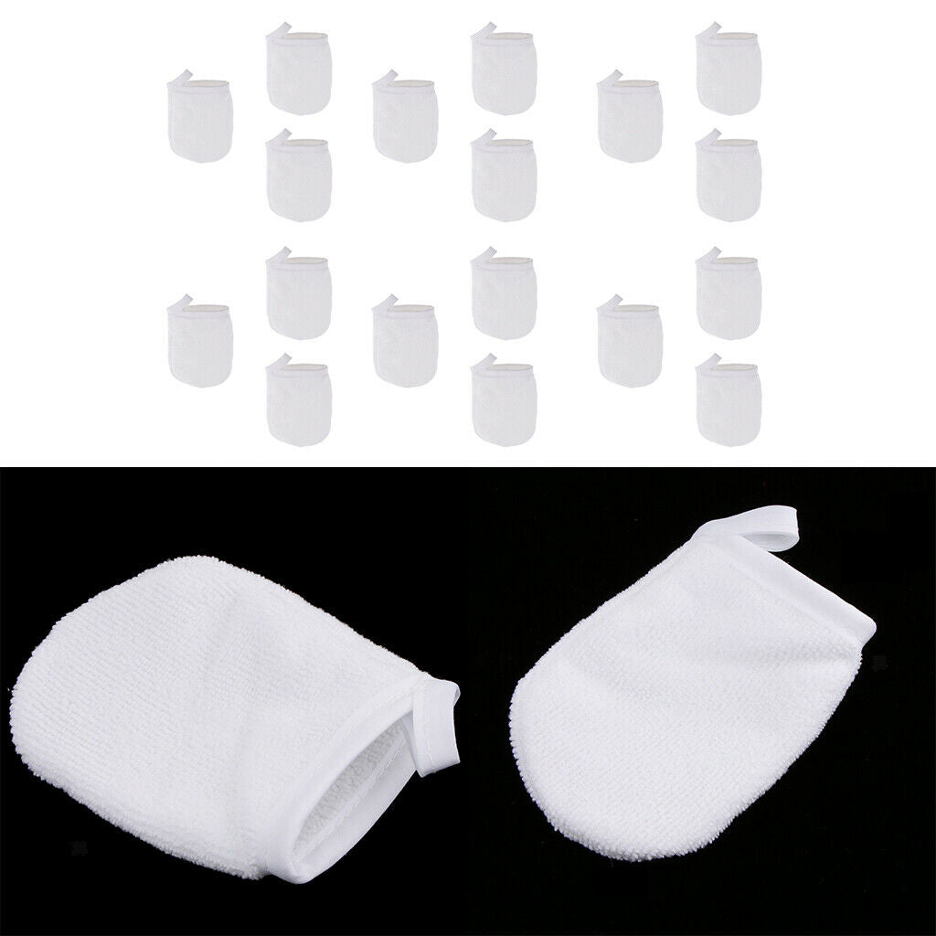 18pcs White Microfiber Makeup Removal Gloves Face Cleaning Cloth Towels