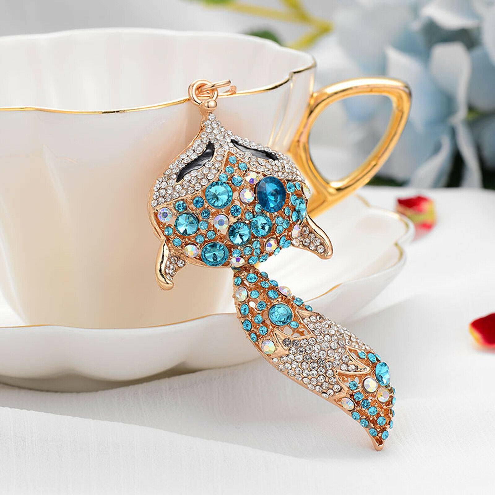 2pcs Fox Keychain Bag Handbag Tail Tag Key Ring Rhinestone Bag Hanging Pendant