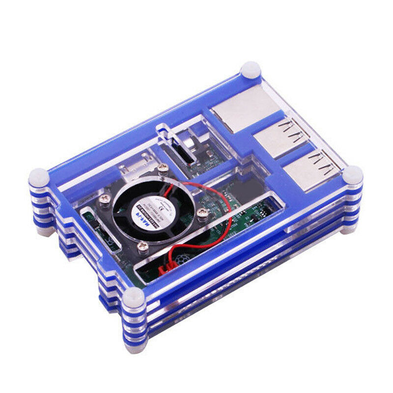 Clear Acrylic Case Shell Enclosure Box +Cooling Fan For Raspberry Pi 3 B +  l TL