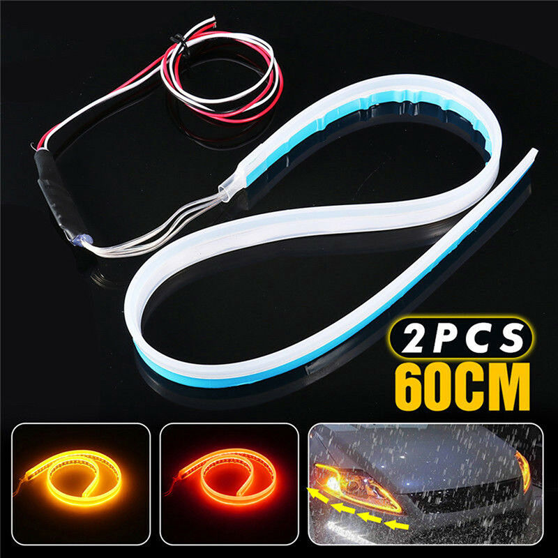 2X 60cm LED Switchback Headlight Sequential DRL Light Strip Tube Red&Yellow Tt